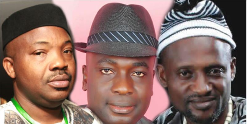 L-R: Afenifere spokesman, Yinka Odumakin; IYC factional President, Mr. Eric Omare and National Publicity Secretary, Ohanaeze Ndigbo, Prince Uche Achi-Okpaga