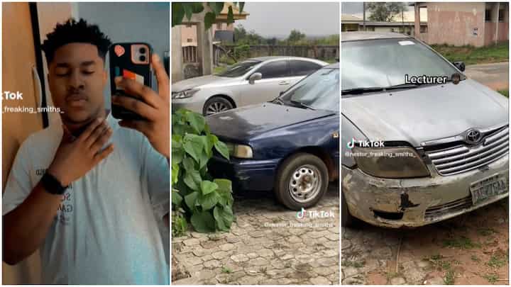 Nigerian student shows his expensive Lexus car parked beside lecturers’ vehicles