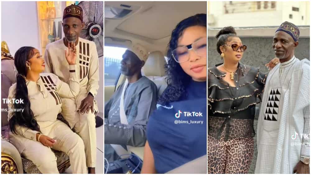 Curvy lady shows off her old husband as they wear matching outfits, video stirs mixed reactions