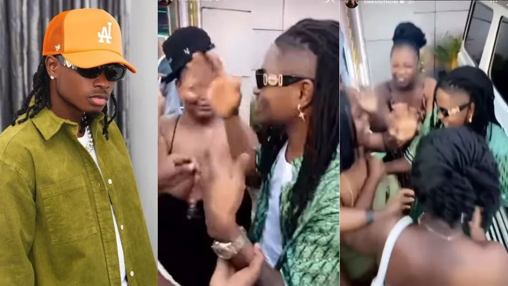 Reactions as plenty ladies struggles to hug and kiss Lil Kesh (Video)