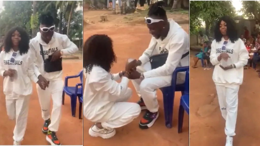 Watch video of Gen Z couple as they wear matching joggers and sneakers for traditional wedding