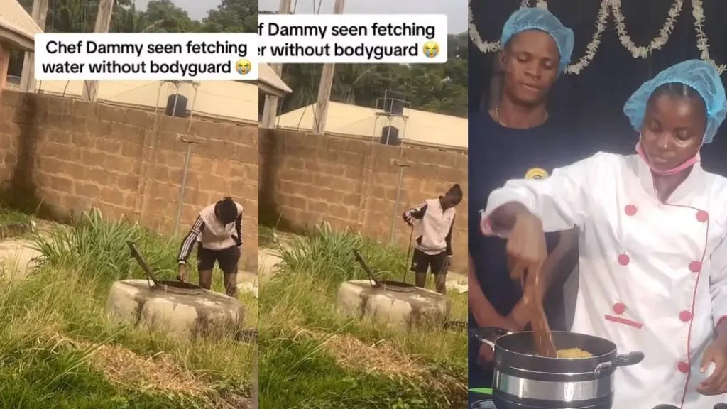 Chef Dammy spotted fetching water in well without bodyguard (Video)