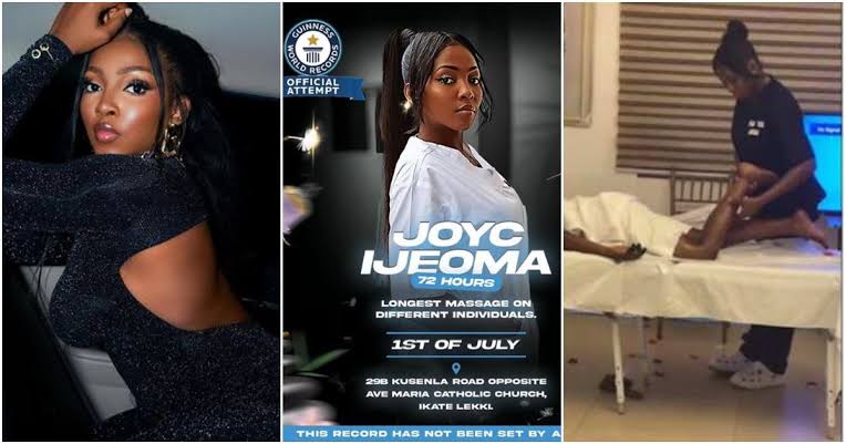 Joyce Ijeoma attempting Guinness World Record for Longest Massage collapses
