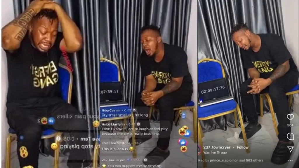 Nigerian man begins 100hrs cry-a-thon, cries profusely (Video)