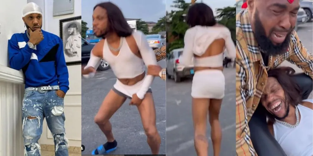 Actor Charles Okocha spotted in Lagos street wearing a skimpy dress (Video)
