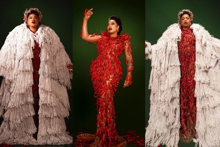 Toyin Lawani rocks 1000 pepper and 70 mops as Christmas outfit