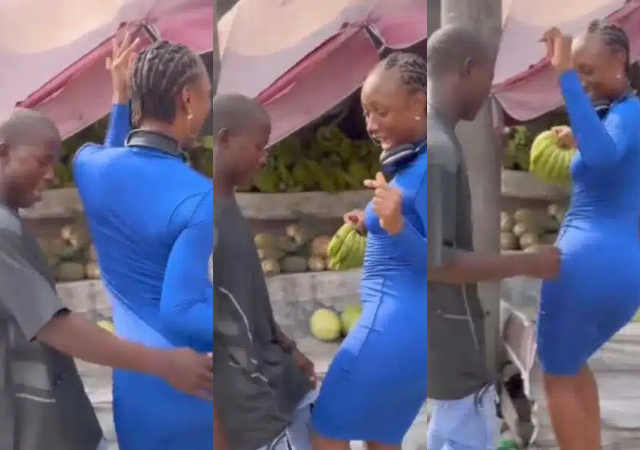Drama as fruit seller grabs Korra Obidi's backside while shooting content (Video)