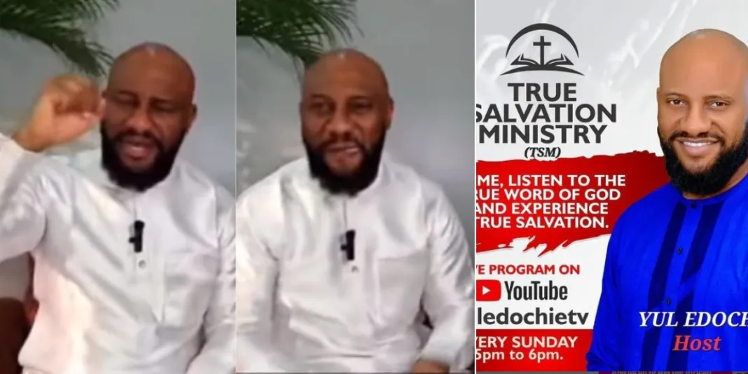 “Mixed reactions as Yul Edochie holds first online church service, gives sermon (Video)