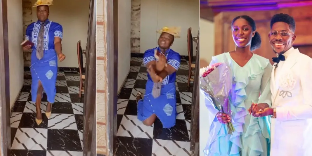 “Please help me tag Frank Edwards” – lady searching for husband says as she learns Moses Bliss’s fiancée dance steps (Video)