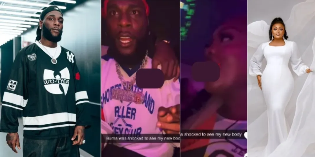 Watch the shocking moment Burna Boy met Eniola Badmus after her massive weight loss surgery (Video)