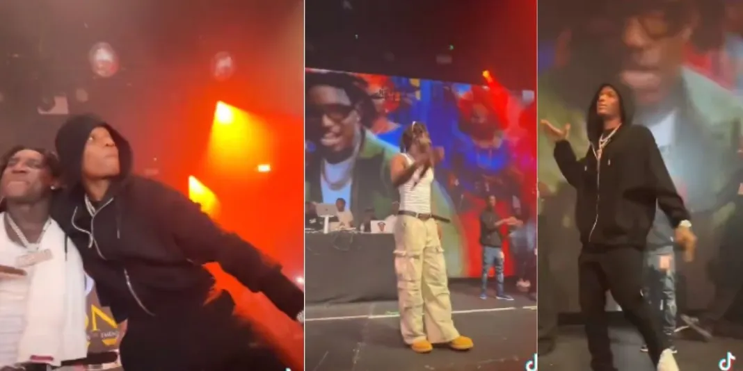 Watch the moment Wizkid surprises Shallipopi on stage at his London concert