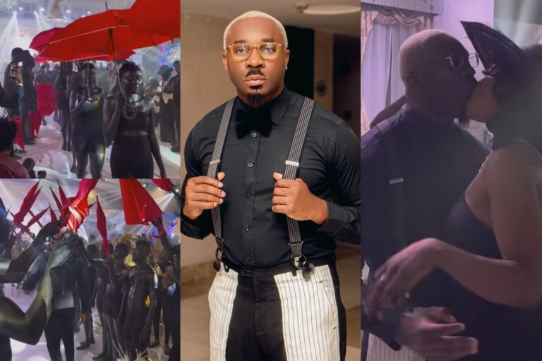 “We are in dark times” Pretty Mike says as he storms Veekee James’ wedding with black entourage (Video)