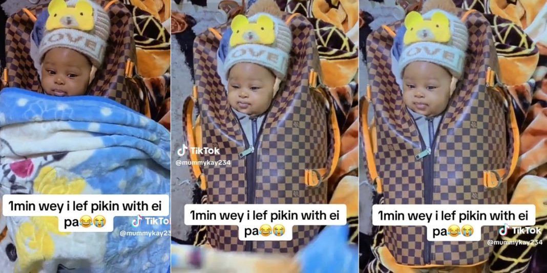 Wife cries out as husband puts baby in traveling bag few minutes after she leaves home (Video)