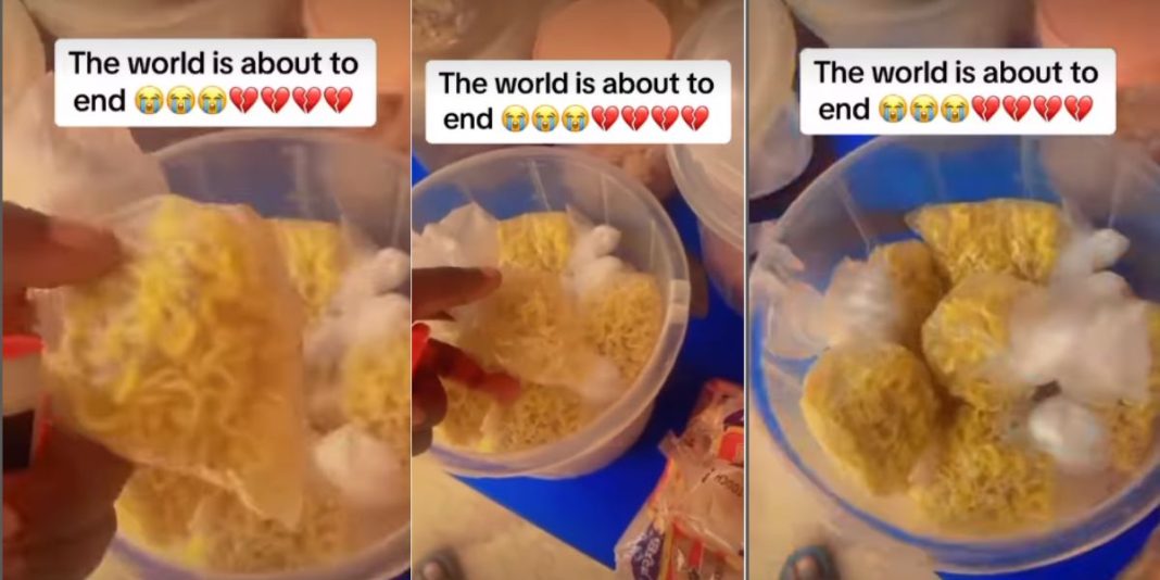 Food seller sells indomie inside nylon as noodles price increases (Video)