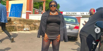 Actress Queen Wokoma faces backlash for wearing short dress to Junior Pope's funeral