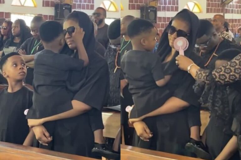Junior Pope’s wife and family in tears as he is laid to rest in his hometown in Enugu (Video)