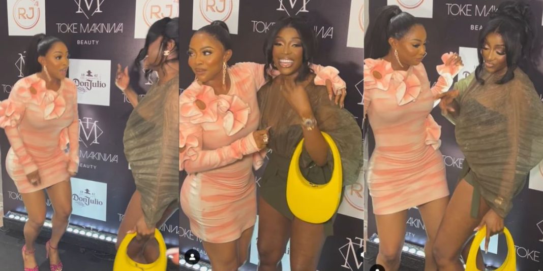 Video of Toke Makinwa dancing with actress DSF at the launch of her fragrance collection sparks reactions